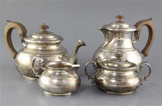 A 1940s four piece silver tea service by Goldsmiths & Silversmiths Co Ltd, gross 81.5 oz.